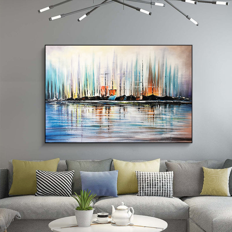 Handpainted Landscape Oil Painting Sailing Boat Living Room Sofa Background Wall Decoration Painting Study Room Hanging,31inx47in,No Frame