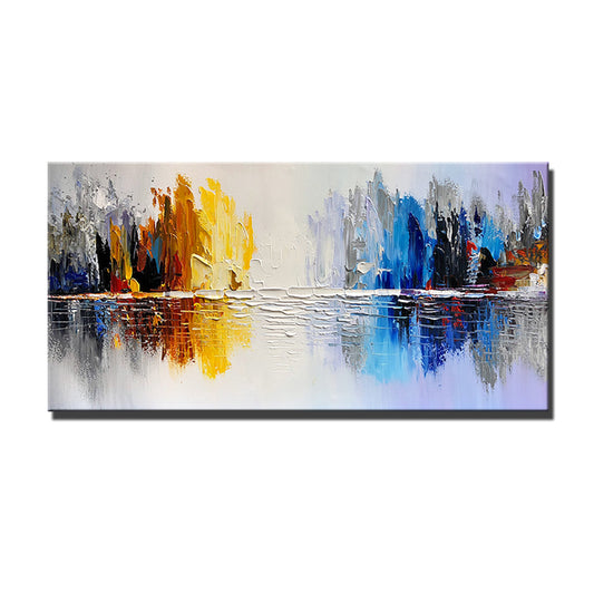 Modern Wall Art Paintings Hand Painted Abstract Cityscape Oil Painting On Canvas Handmade Abstarct Paintings Home,27inx54in,No Frame