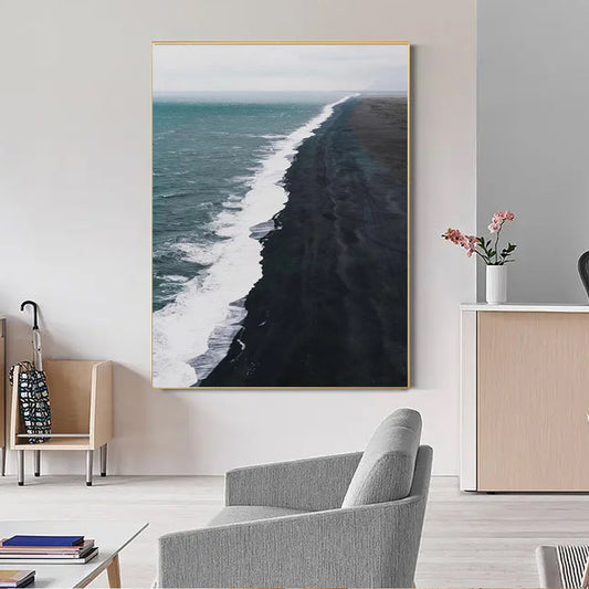 Seascape Scenery Oil Painting Seaside Art Hand Painted Unframed Wall Canvas Art Handmade For Hotel,31inx47in,No Frame