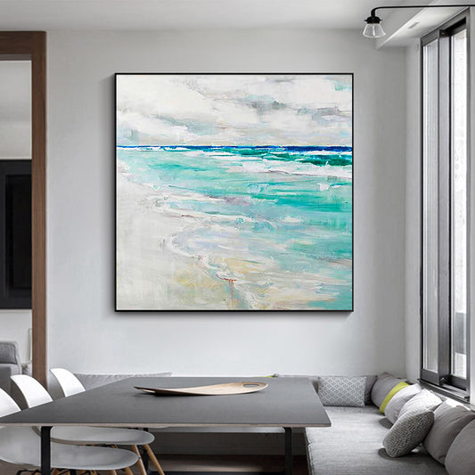Hand painted Oil Painting Ocean Wave Background Wall Decoration Painting Modern Living Room Dining Room Abstract,31inx31in,No Frame