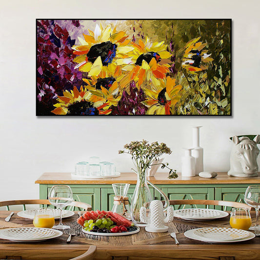 Hand painted Oil Painting Van Gogh Sunflower Wall Art Picture Handmade Modern Knife Oil Painting ,27inx54in,No Frame