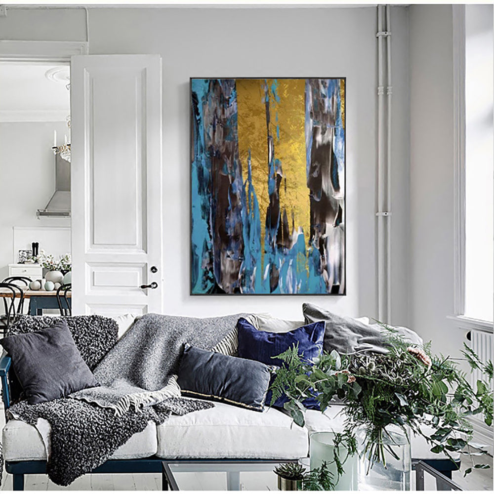 Large Abstract Oil Paintings On Canvas Handmade Gold Foil Wall Painting Unframed Home Decor Hand Painted,31inx47in,No Frame