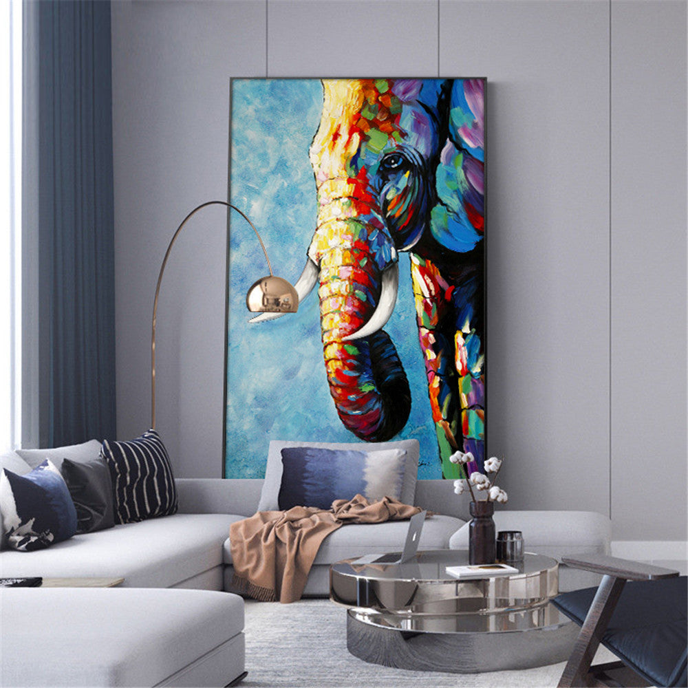 Hand Painted Elephant Oil Painting On Canvas Handmade Animal Wall Art Pictures Abstract Paintings For Living Room,31inx47in,No Frame