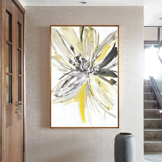 Abstract Yellow Flower Painting Hand Painted Oil Painting On Canvas Handmade Painting Modern Wall Art  For Living Room,31inx47in,No Frame