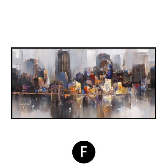 #500Wall Art Cityscape Oil Painting Hand Painted Decorative Modern Abstract Urban Colorful Handmade Painting For Living ,27inx54in,No Frame