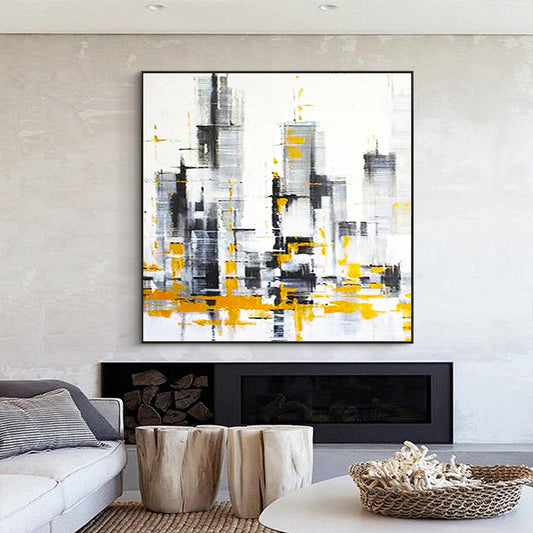 Pure Hand painted Decorative Painting City Scenery Entrance Living Room Bedroom Modern Canvas Painting,31inx31in,No Frame