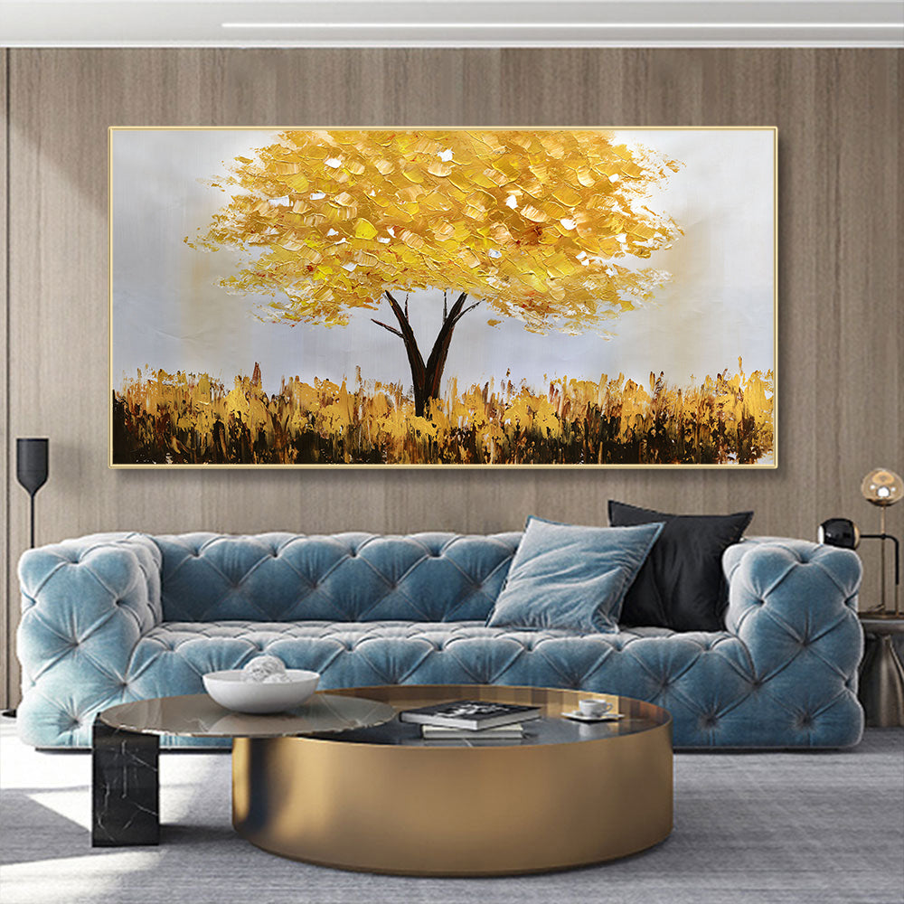 Hand Painted Original Abstract Oil Painting Golden Tree of life Art Money Tree Oil Painting,27inx54in,No Frame
