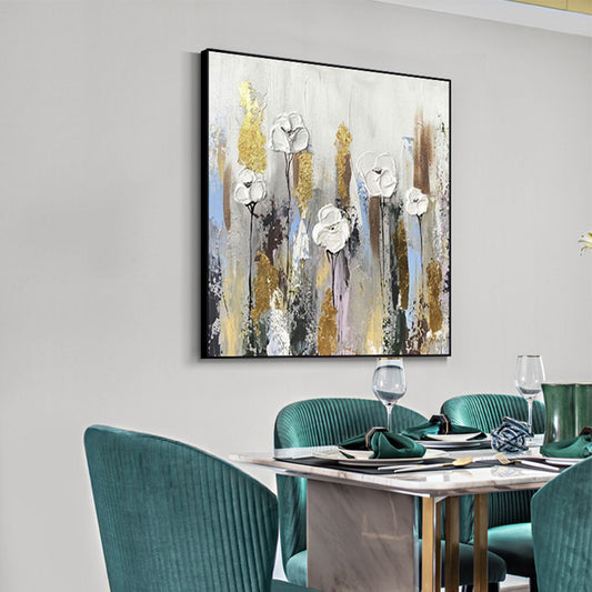 Abstract Canvas Oil Painting Hand Painted Landscape Gold Sailing Boat Home Mural Large Size Handmade Decoracion ,31inx31in,No Frame