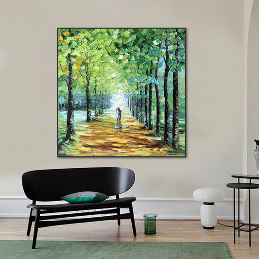 Modern Hand Painted Knife Oil Painting Green Tree Thick Texture Oil Painting Landscape Canvas Wall Art