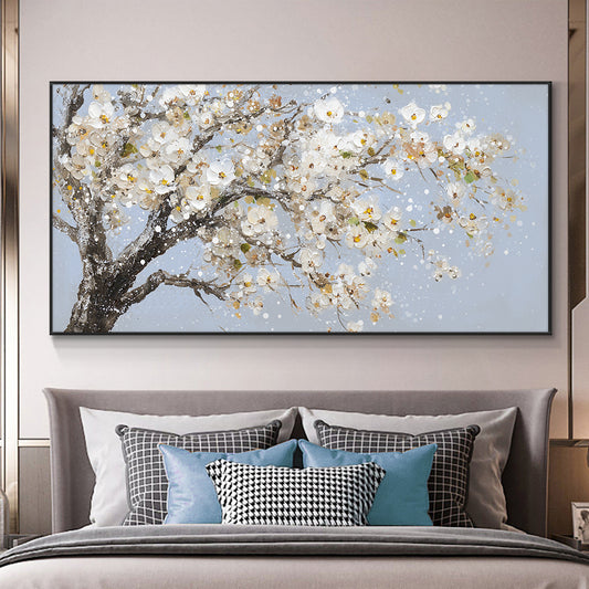 Hand Painted Flowers Tree Oil Painting On Canvas Morden Decorative Wall Art Pictures For Living Room,27inx54in,No Frame