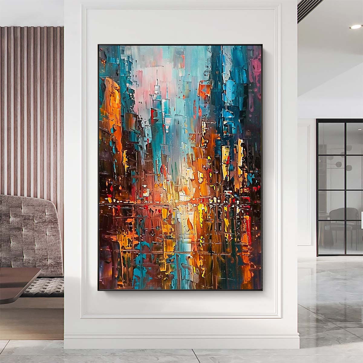 Original creation City Hand painted Oil Painting Canvas Wall Art For Home Living Room Unframed/Rolled #006