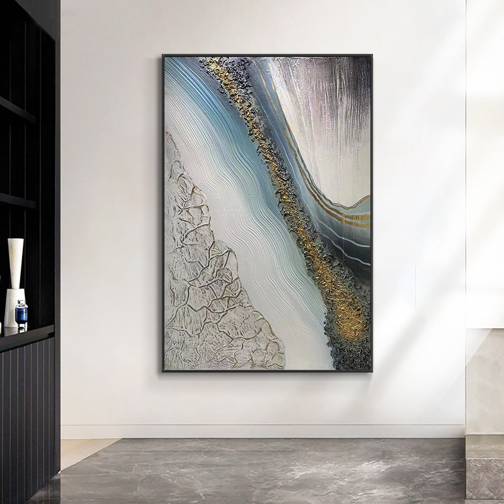 Hand painted Abstract Landscape Grey Oil Painting Wall Art Original Handmade Canvas Gold Foil Oil Painting