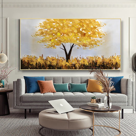 Hand Painted Original Abstract Oil Painting Golden Tree of life Art Money Tree Oil Painting,27inx54in,No Frame
