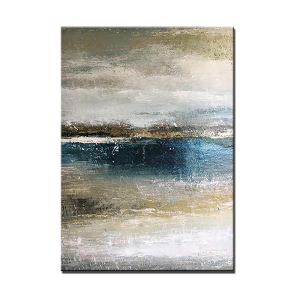 Handmade Abstract Painting Lake Scenery Oil Painting Hand Painted Wall Art Abstract Thick Texture Canvas Art For Home Living Room,31inx47in,No Frame