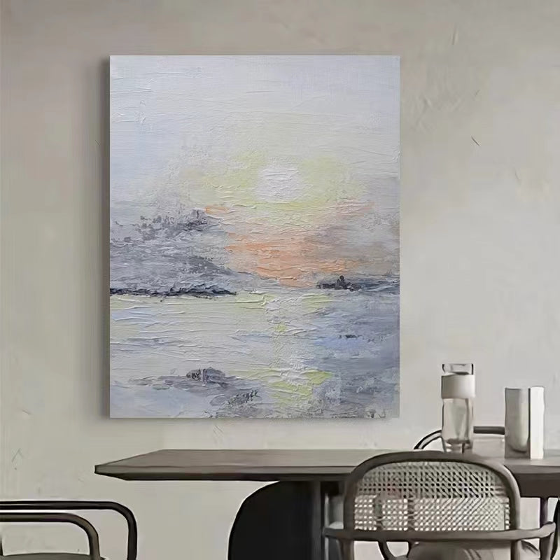 Original Hand painted Setting Sun Living Room Abstract Decoration Oil Painting Sofa Background Scenery Hanging Painting,31inx47in,No Frame