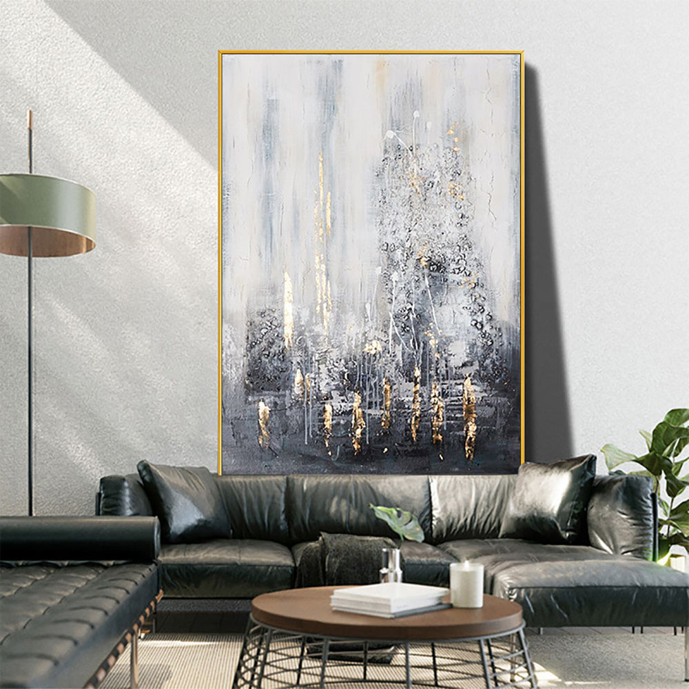 Wall Art Modern wall art painting abstract Handmade Oil Painting Gold And Gray Hanging Picture For Living Room,31inx47in,No Frame
