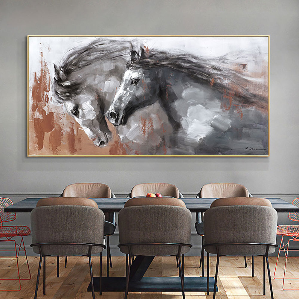 Animals Picture Abstract Oil Painting On Canvas Handmade Running Horses Wall Art Home Office Hotel Large,27inx54in,No Frame