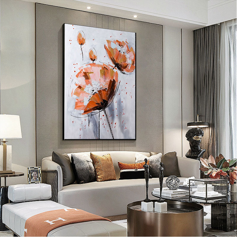 Nordic Restaurant Oil Painting Modern Minimalist Living Room Decoration Painting Abstract Flower Mural,31inx31in,No Frame