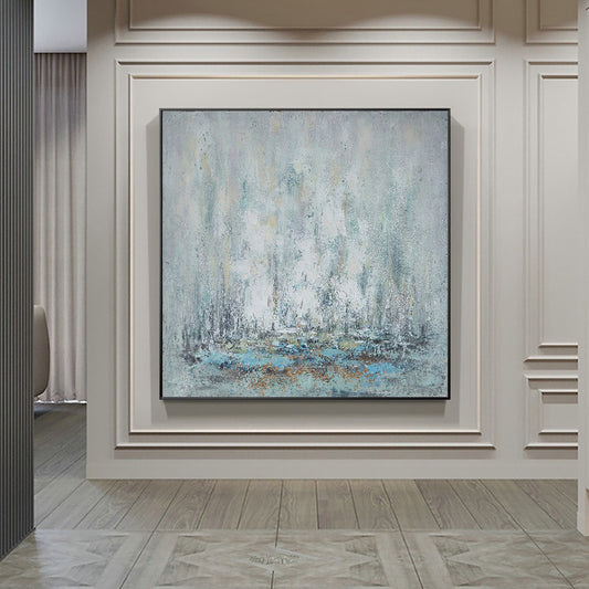 Hand Painted Abstract Oil Painting Modern Minimalism Green Wall Art Gold Powder Handmade Oil Painting,31inx31in,No Frame