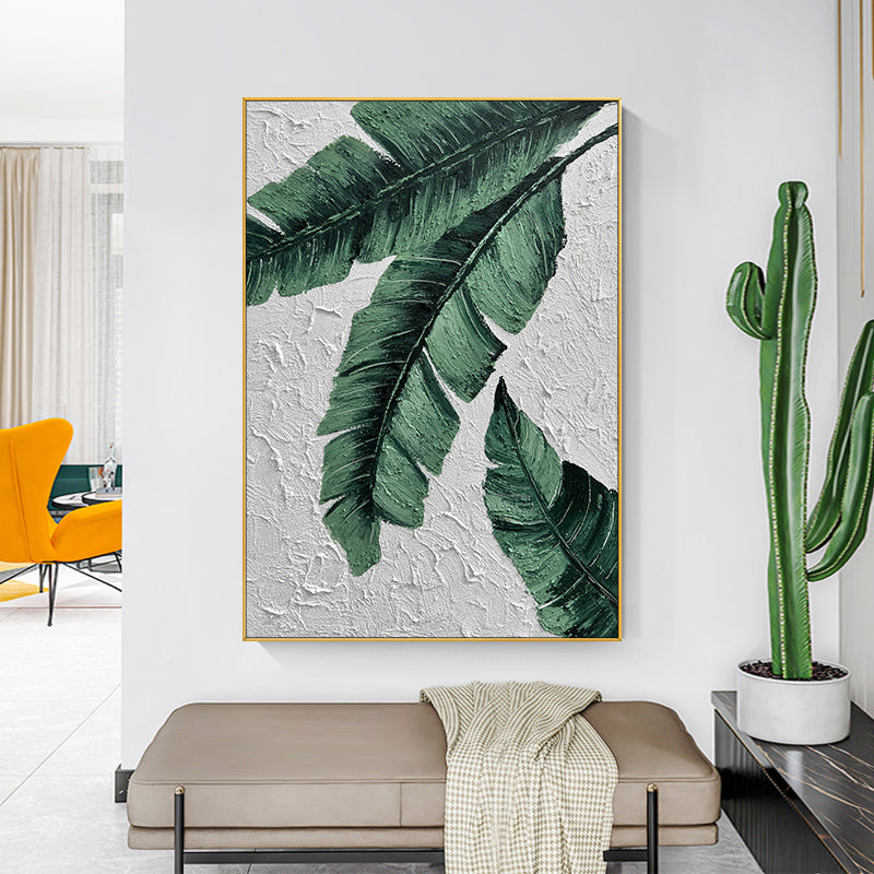 Handmade Oil Painting Texture Green Plant On Canvas Living Room Restaurant Decorative Modern Background Hanging Mural,31inx47in,No Frame