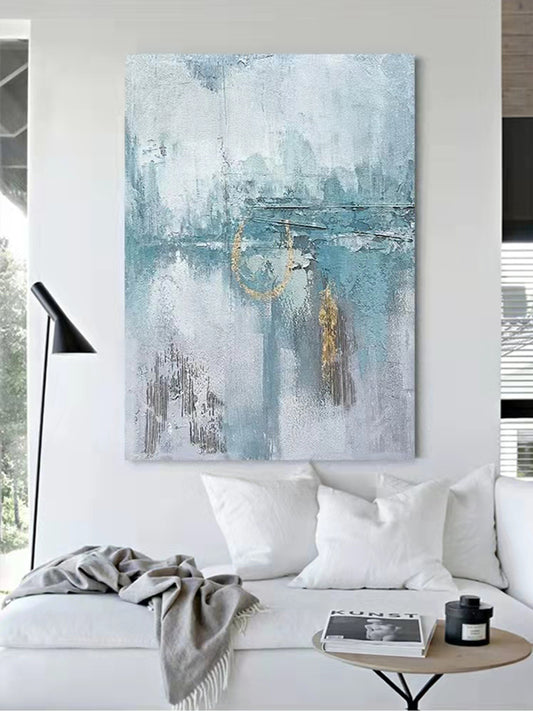 Modern Abstract Oil Painting on Canvas Posters and Prints Wall Art Painting Blue Abstract Art Picture ,31inx47in,No Frame