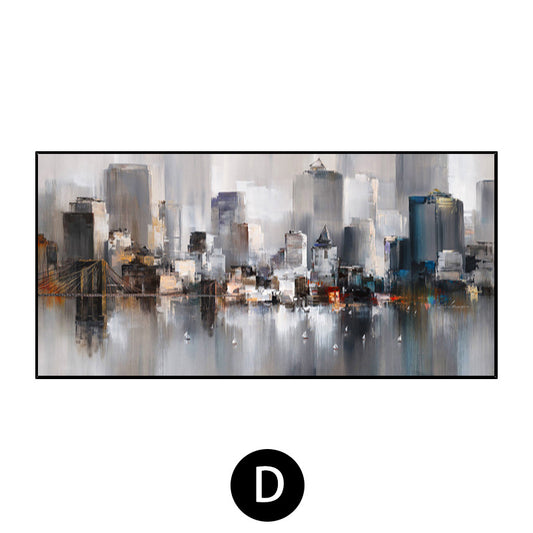 Wall Art Cityscape Oil Painting Hand Painted Decorative Modern Abstract Urban Colorful Handmade Painting For Living,27inx54in,No Frame