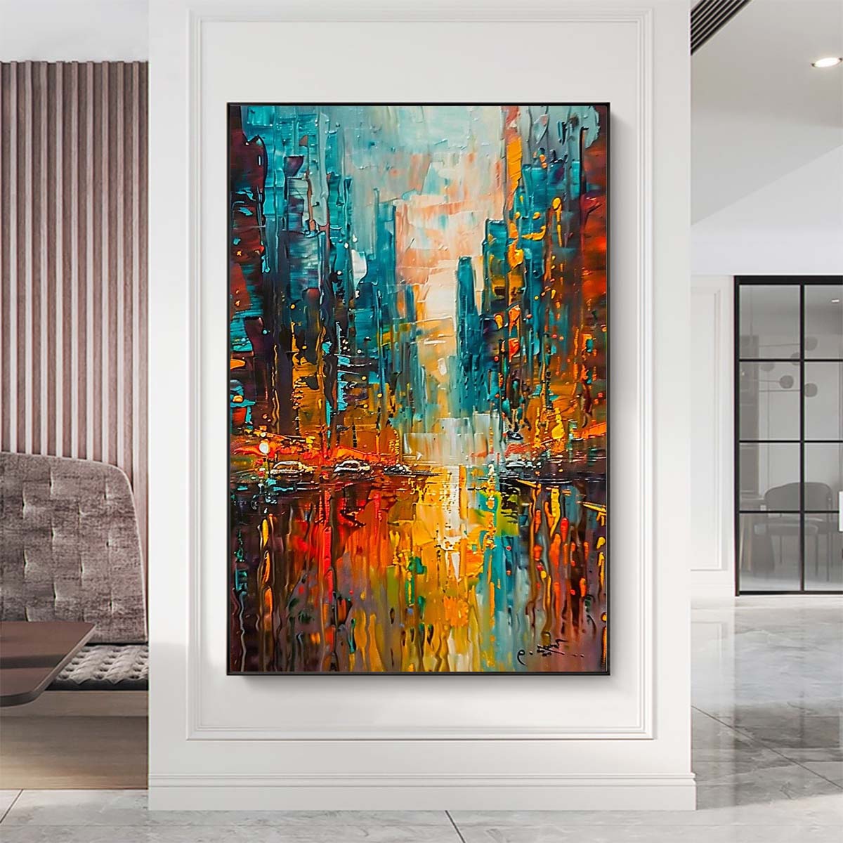 Original creation City Hand painted Oil Painting Canvas Wall Art For Home Living Room Unframed/Rolled #049