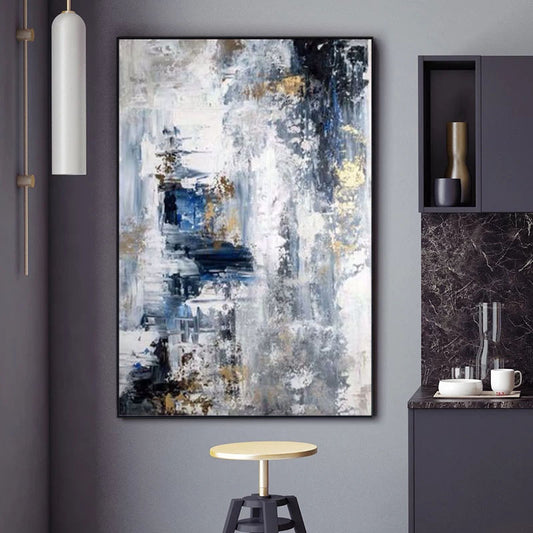 Abstract Oil Painting Handmade Blue Modern Mural Art for Home Cuadros Canvas Painting Large Sofa Decoration,31inx47in,No Frame