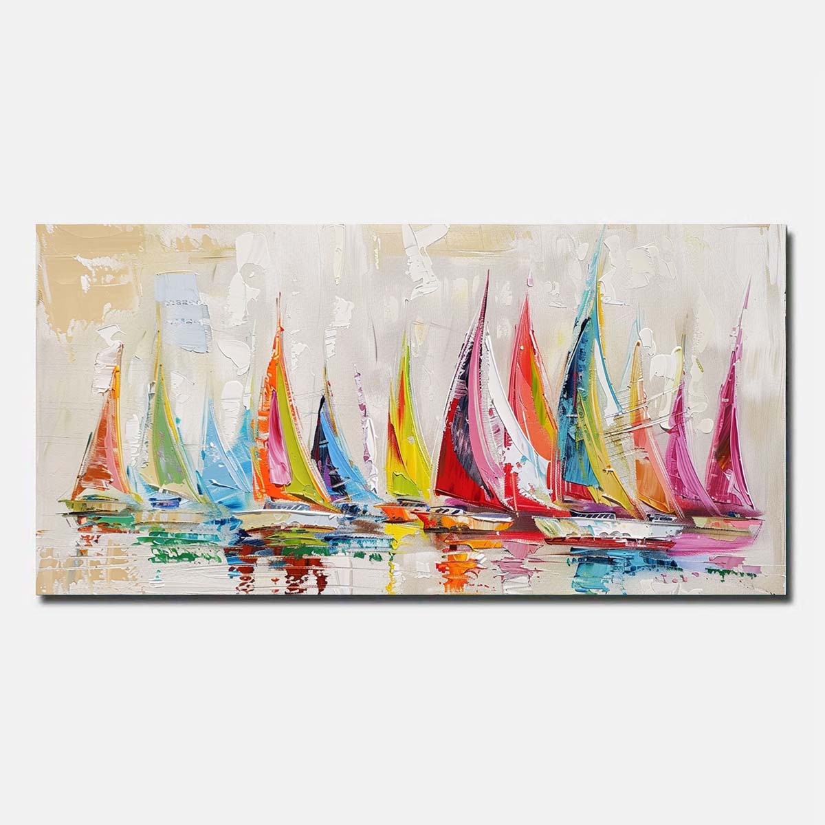 Yellow Sailing boat Hand Painted Oil Painting On Canvas Abstract Wall Art   Unframed/Rolled