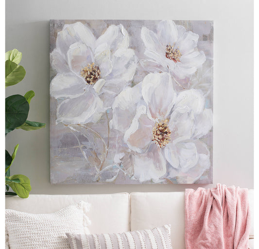 Hand Painted White Flowers Oil Painting Modern Abstract Knife Oil Painting Picture for Modern Living Room