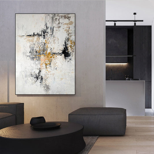 Hot Selling Art Large Size Abstract Golden Beige Oil on Canvas Wall Mural Living Room,31inx47in,No Frame