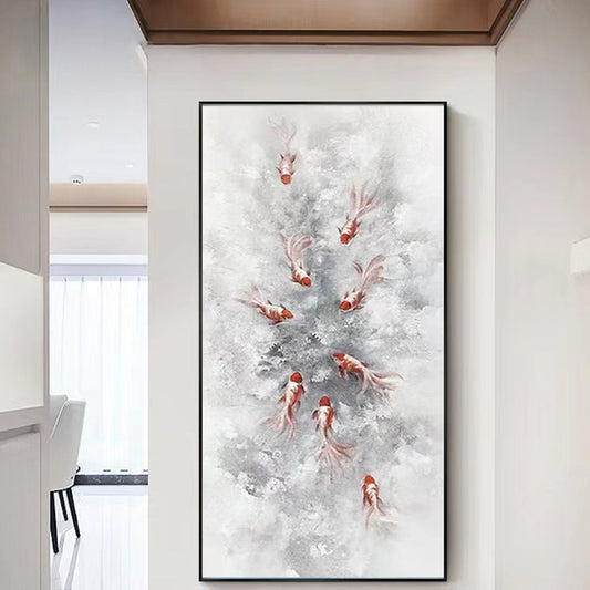 Modern  Hand Painted Fish Animals Oil Painting Canvas Wall Art Unframed Paintings Wall Picture,27inx54in,No Frame