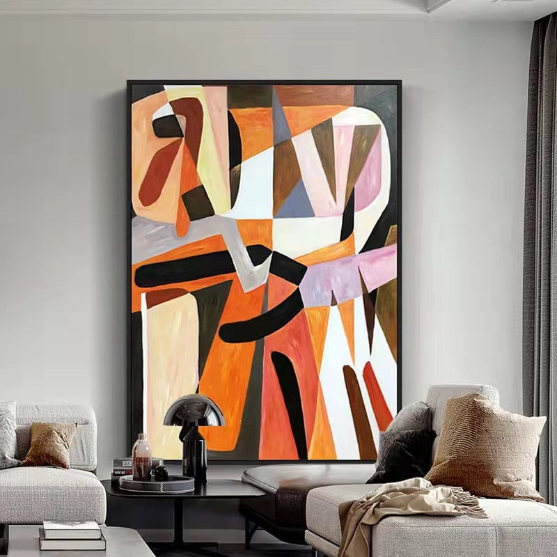 Orange Handpainted Oil Painting Vertical Version Large Living Room Background Wall Hanging Painting Abstract Painting Dining,31inx47in,No Frame