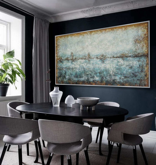 Simple Easy Minimalist Contemporary Modern Neutral Color Panoramic Wall Art Large Horizontal Texture Minimal Canvas Oil Painting27inx54in,No Frame