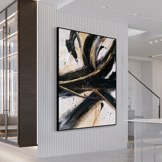 Golden Foil Abstract Design Oil Painting Wall Art Picture Hand Drawn Canvas Wall Art Hot ,31inx47in,No Frame