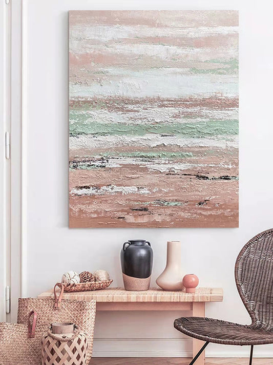 Hand Painted Modern Abstract Tiffany Blue Thick Oil Texture Decorative Poster Porch Aisle Hanging Oil Painting,31inx47in,No Frame