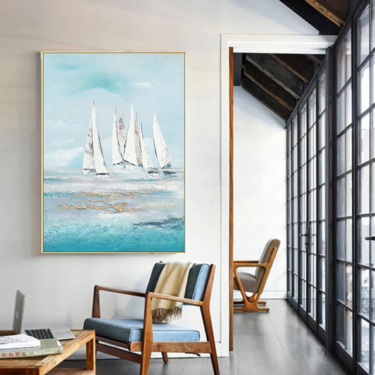 Hand painted Oil Painting Sailing Boat Living Room Bedroom Dining Room Decoration Mural Modern Minimalist Canvas,31inx47in,No Frame