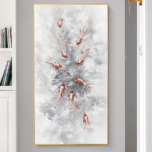 Modern  Hand Painted Fish Animals Oil Painting Canvas Wall Art Unframed Paintings Wall Picture,27inx54in,No Frame