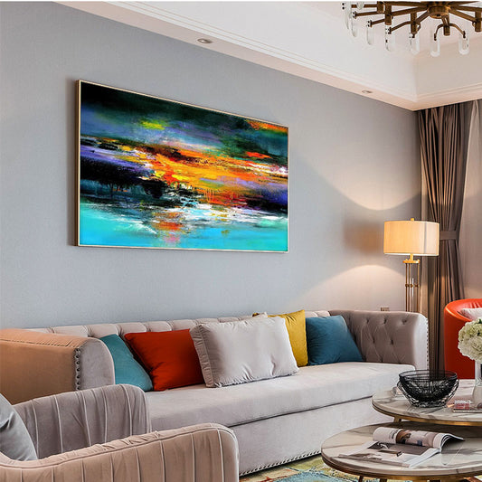 Hand painted oil painting canvas original mural living room home decoration abstract thick color mural decorative,27inx54in,No Frame