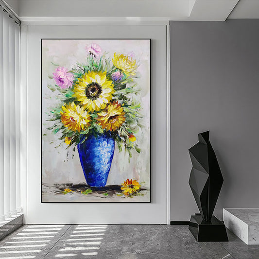 #1190Thick Texture Oil Painting Sunflower On Canvas Handmade Modern Paintings  Hand Painted Artwork Picture For Living Room,31inx47in,No Frame