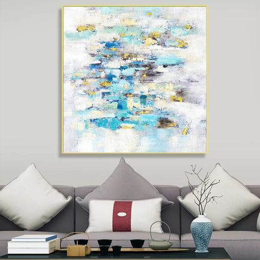 Hand painted Oil Light Blue Bedroom Living Room Entrance Decorative Painting Large Abstract,31inx31in,No Frame
