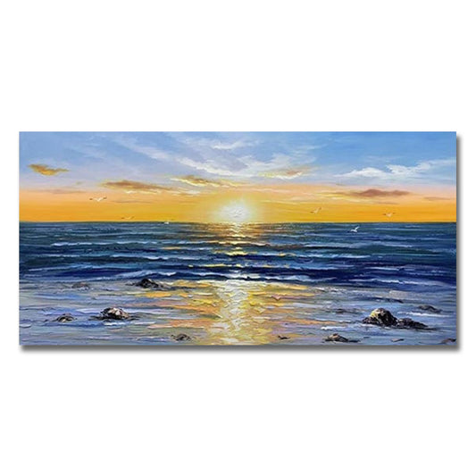Handmade Abstract Sunset Knife Thick Oil Painting City Landscape On Canvas Hand Painted Oil Painting,27inx54in,No Frame
