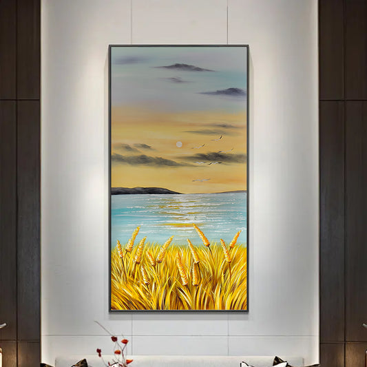 Hand Painted Sea Scenery Oil Painting Handmade Mountain Landscape Canvas Paintings Modern Artist Home Decoration,27inx54in,No Frame