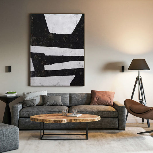 Handmade Abstract Painting on Canvas Black and White Painting Modern Art Hotel Decoration Painting Wall Art,31inx47in,No Frame