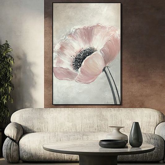 Original Hand Painted Canvas Painting Pink Flower Thick Oil Knife abstract Flower Wall Art Decorative Painting For Living Room,31inx47in,No Frame