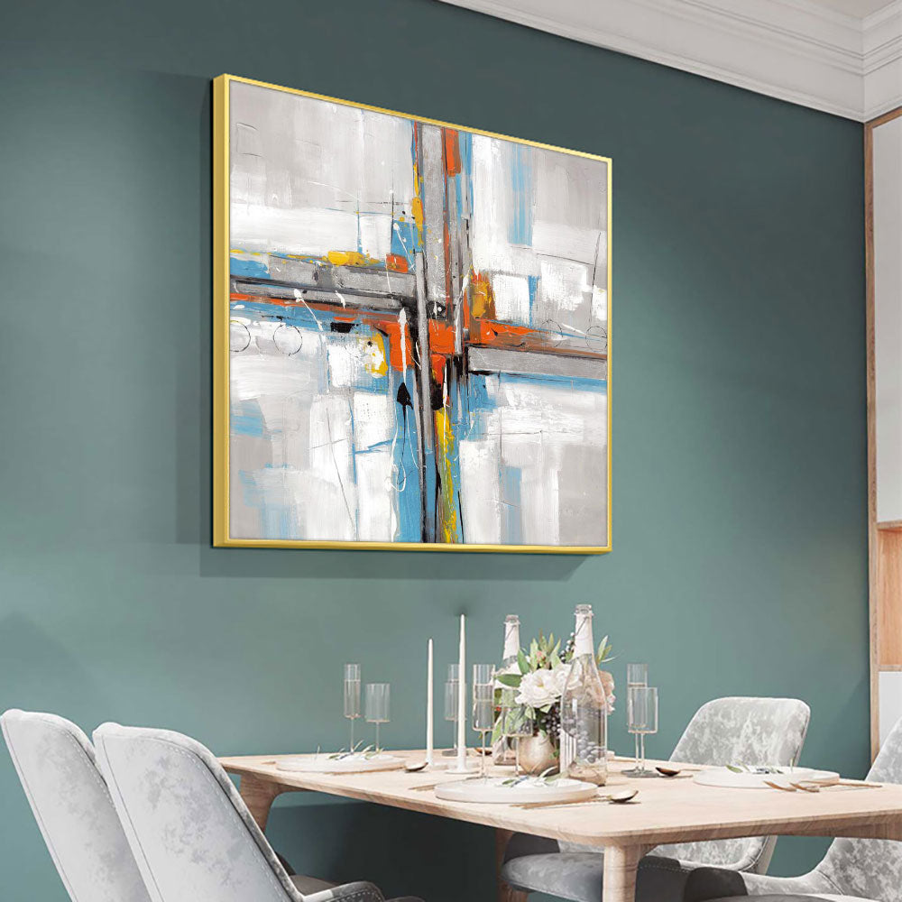 Abstract Coloful Geometric Hand Painted Oil Painting On Canvas Minimalist Modern Wall Art Paintings,31inx31in,No Frame
