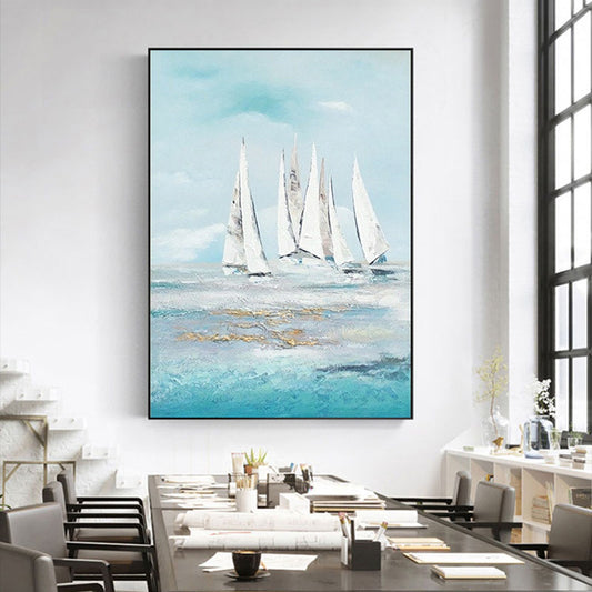 Hand painted Oil Painting Sailing Boat Living Room Bedroom Dining Room Decoration Mural Modern Minimalist Canvas,31inx47in,No Frame
