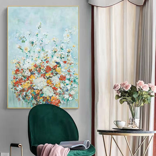#730Pure Hand painted Oil Painting Abstract Flower Hanging Painting Decorative Painting Large Restaurant Dining Room Mural,31inx47in,No Frame