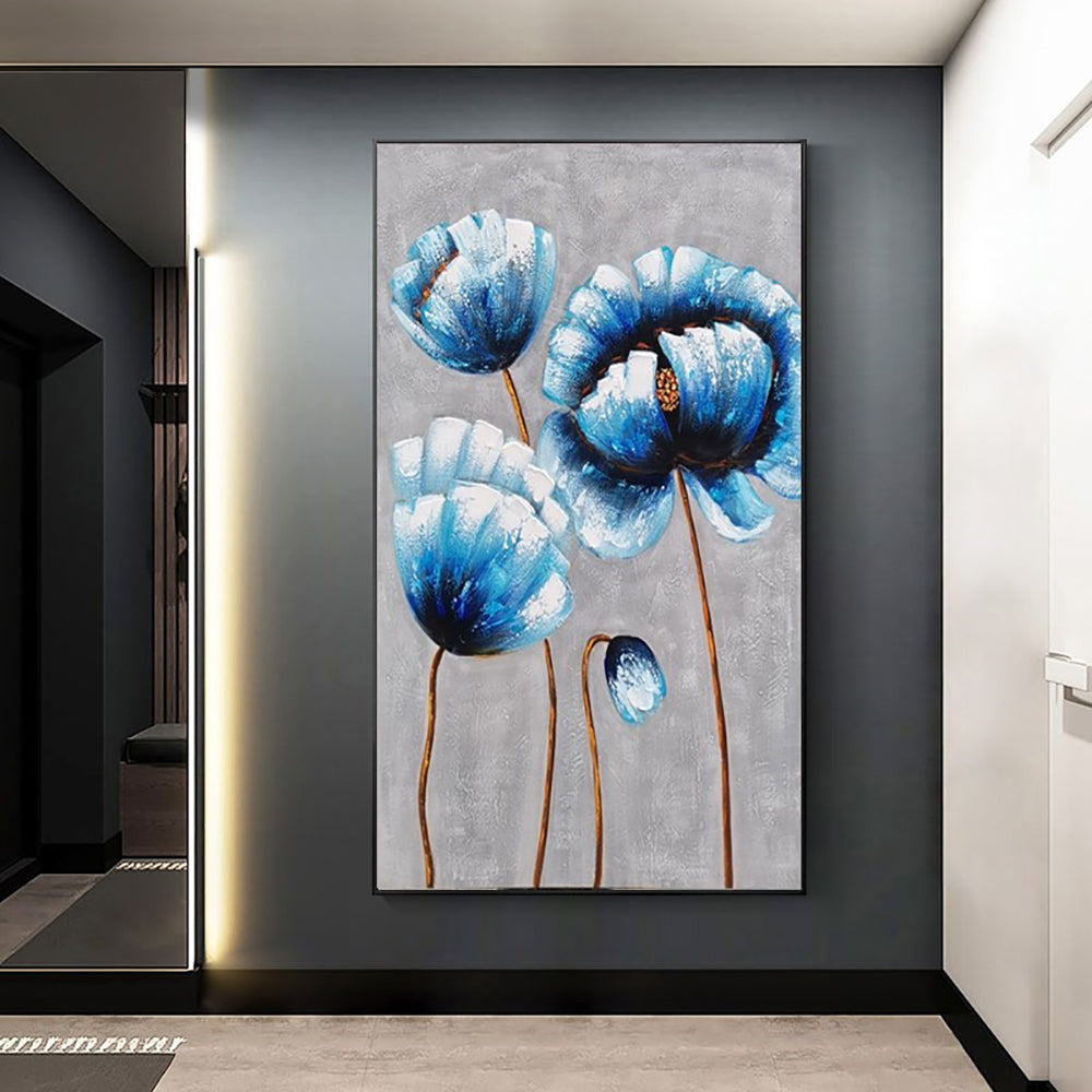 #490Hand Painted Flower Painting Thick Texture Canvas Art Picture Modern Abstract Flower Wall Art Home Decoration,27inx54in,No Frame
