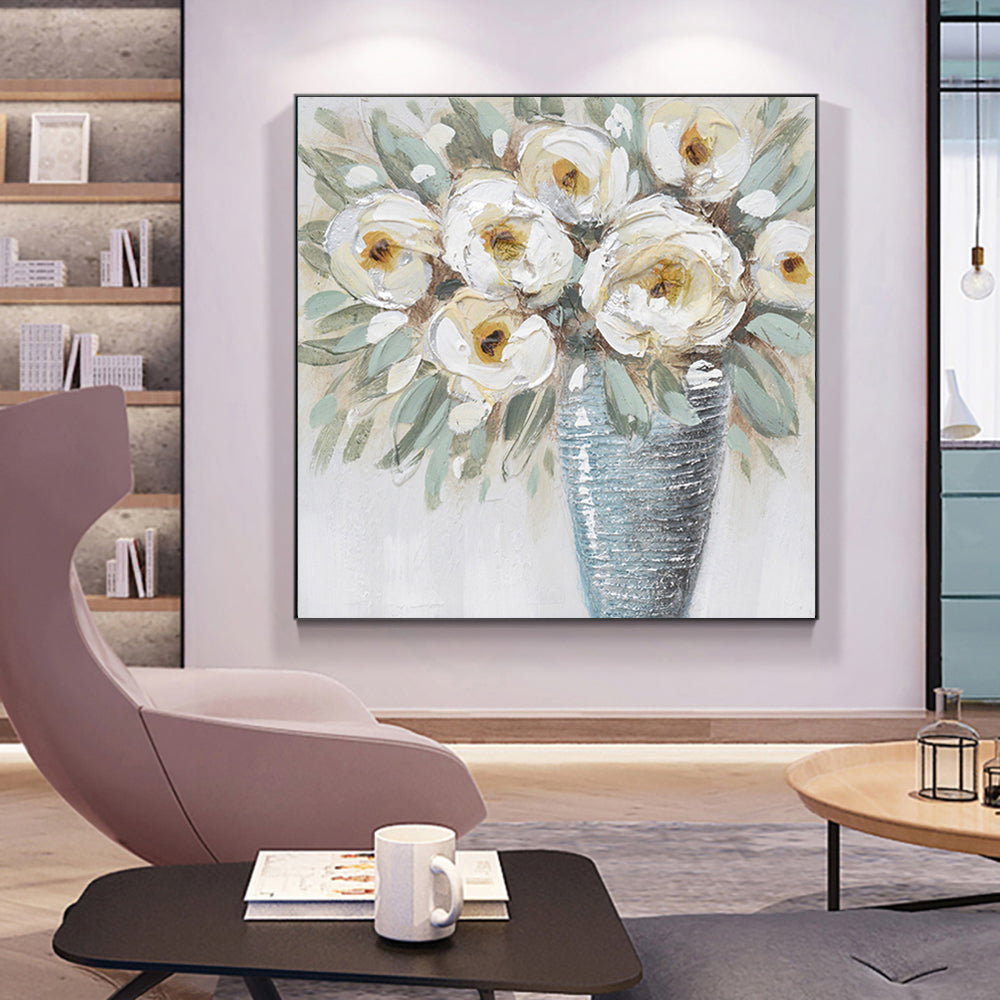 High Guality Hand Painted Decorative Painting Living Room Mural Absract Wall Art Thick Texture Flowers,31inx31in,No Frame
